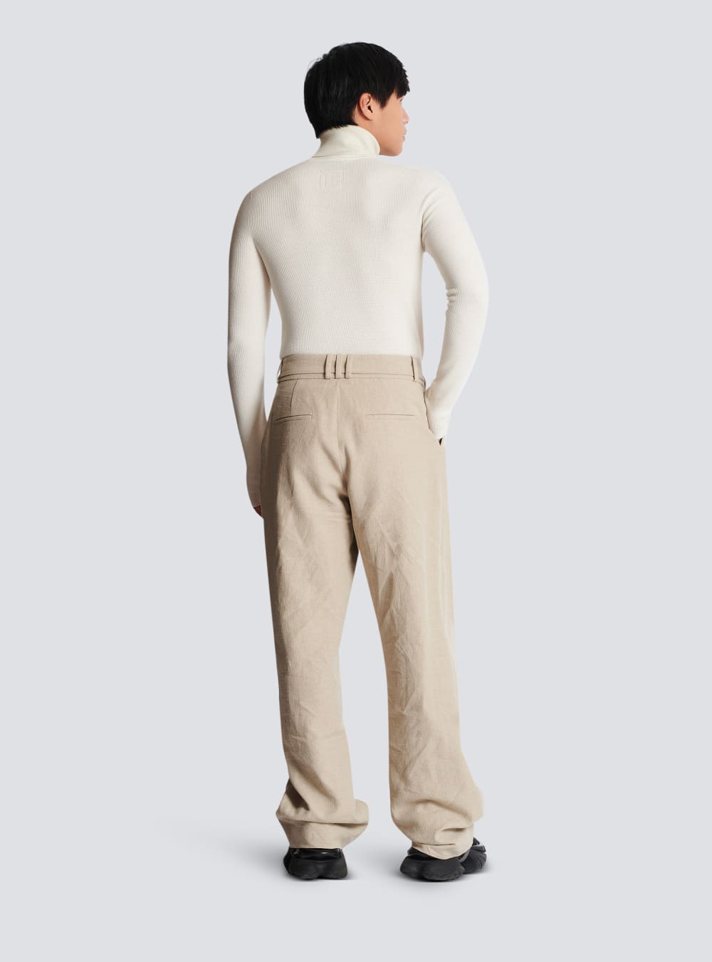 Men's Balmain Loose-fitting Linen Trousers Beige | USA Ysa6SHd2