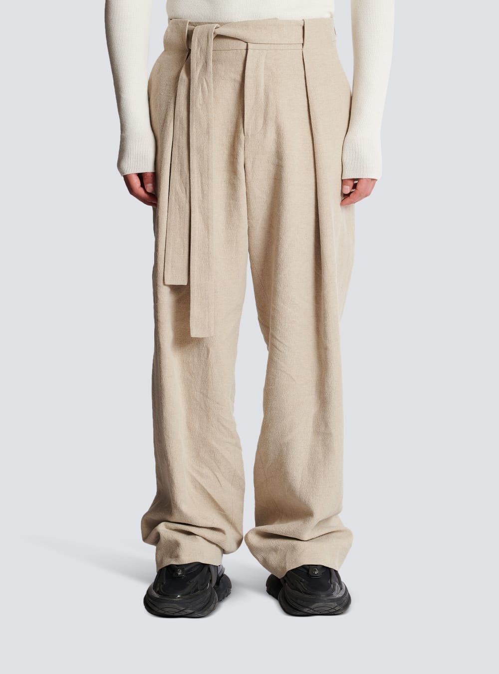 Men's Balmain Loose-fitting Linen Trousers Beige | USA Ysa6SHd2