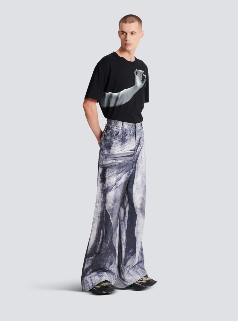 Men's Balmain Loose-fitting Statue Print Jeans Grey | USA axRIpN2p