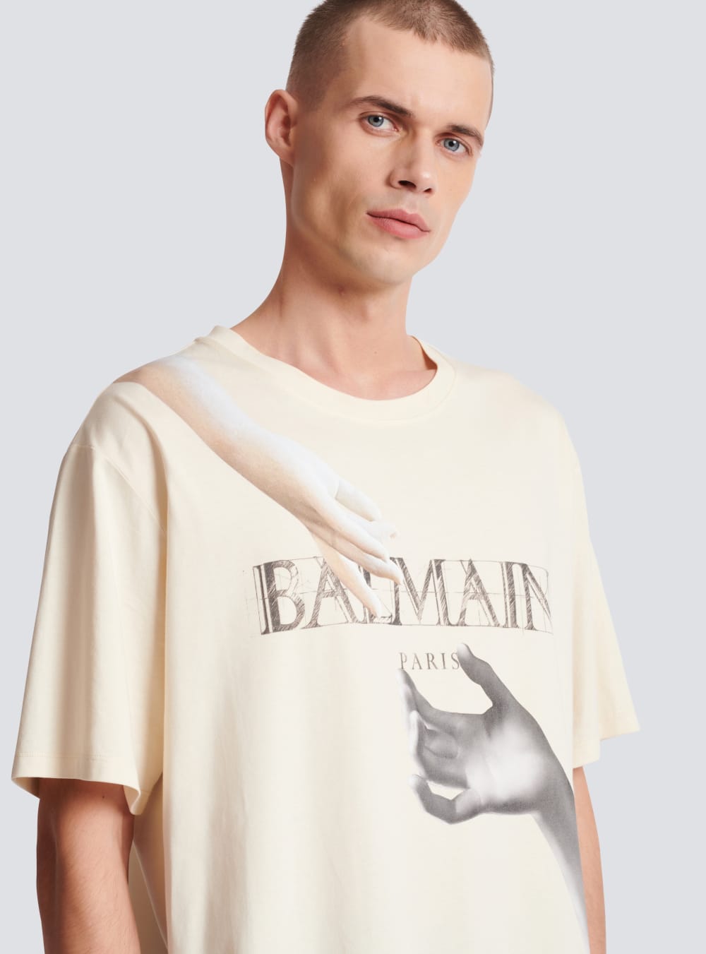 Men's Balmain Loose-fitting Statue T Shirts White | USA Ab8saqhM