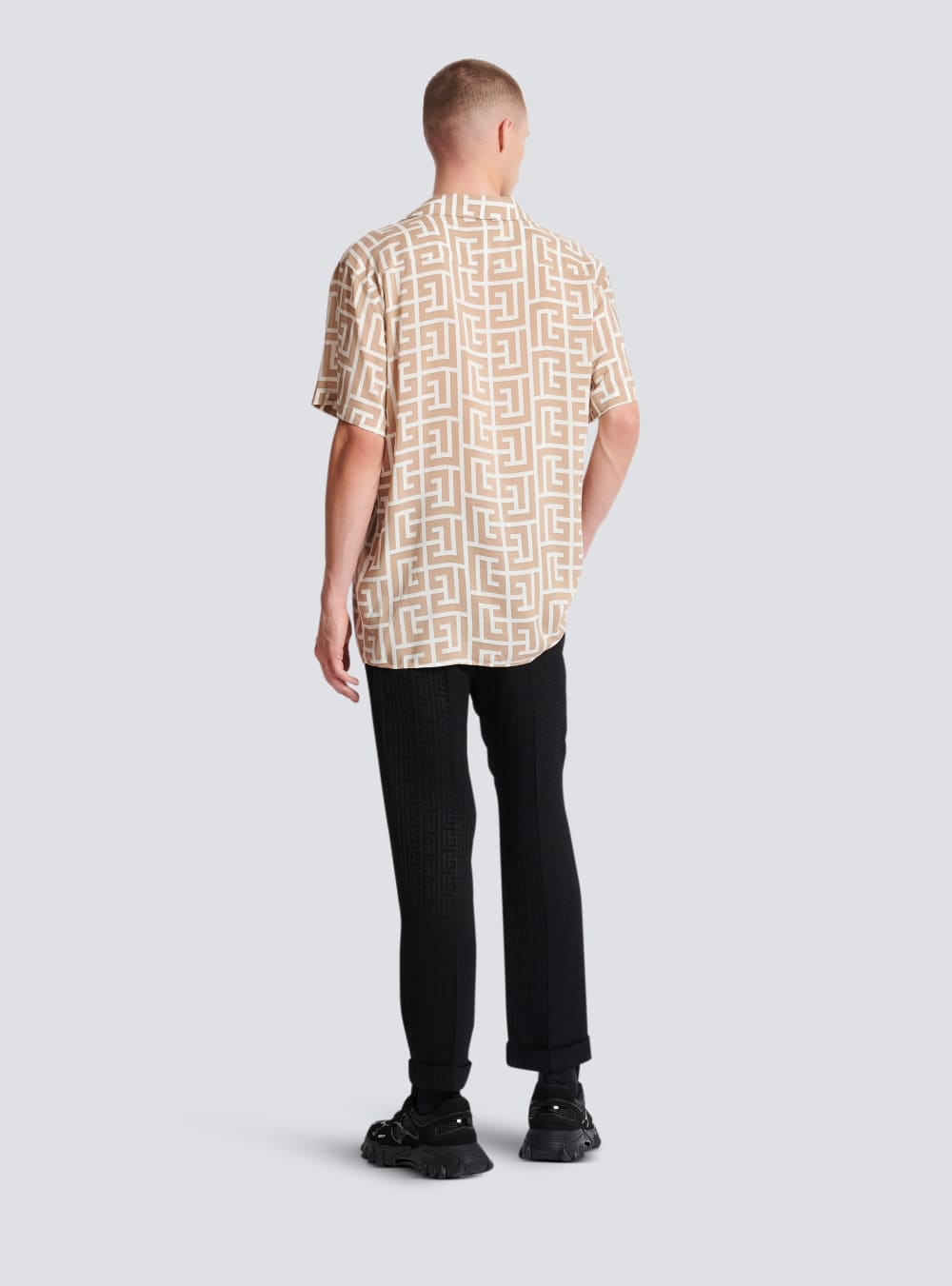 Men's Balmain Monogram Print Flowing Shirts Brown | USA 1LyapGUg