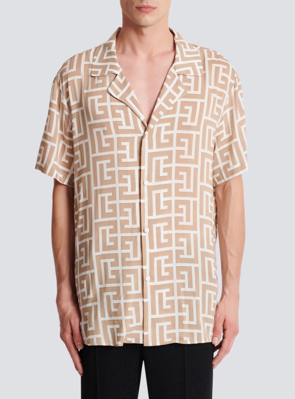 Men's Balmain Monogram Print Flowing Shirts Brown | USA 1LyapGUg