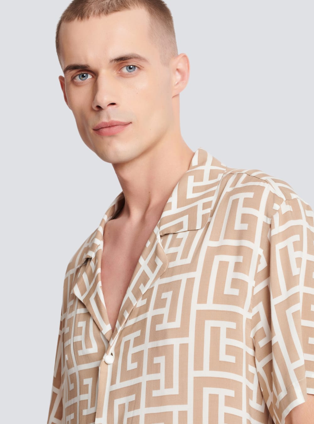 Men's Balmain Monogram Print Flowing Shirts Brown | USA 1LyapGUg