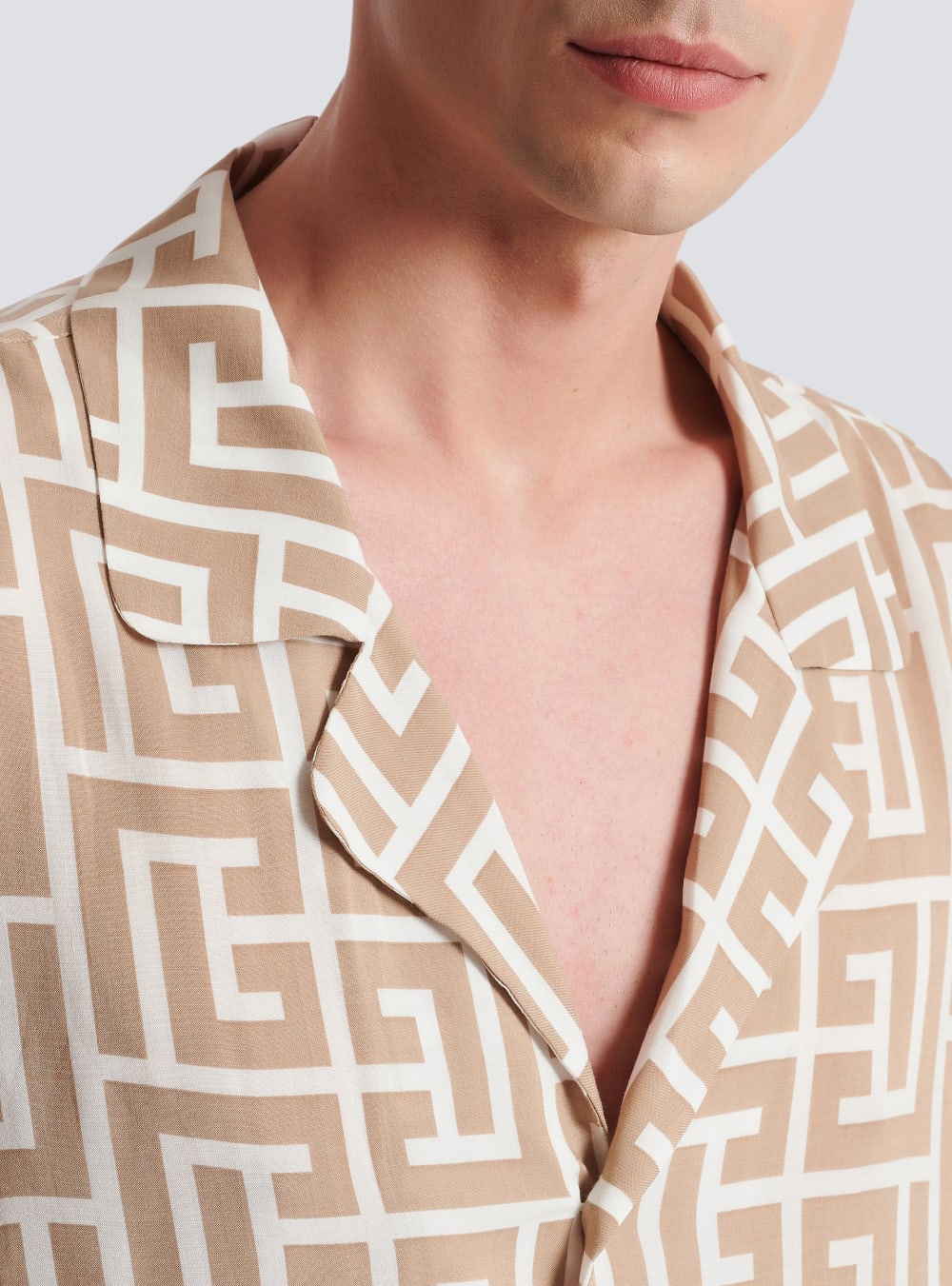 Men's Balmain Monogram Print Flowing Shirts Brown | USA 1LyapGUg