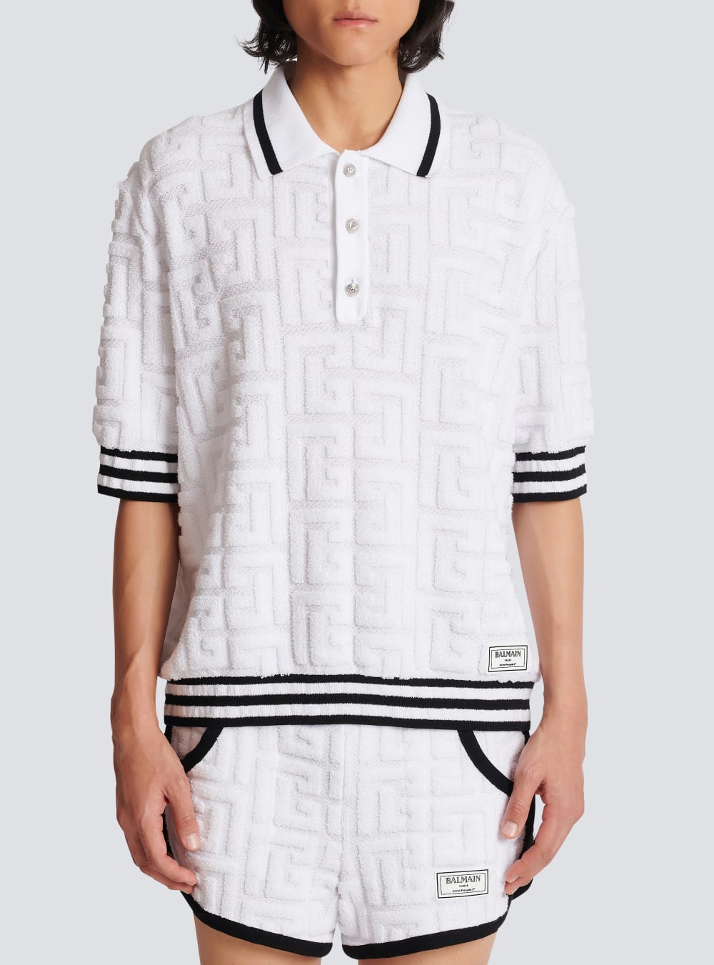 Men's Balmain Monogrammed Cotton Polo Shirts White | USA ogmJhf8m