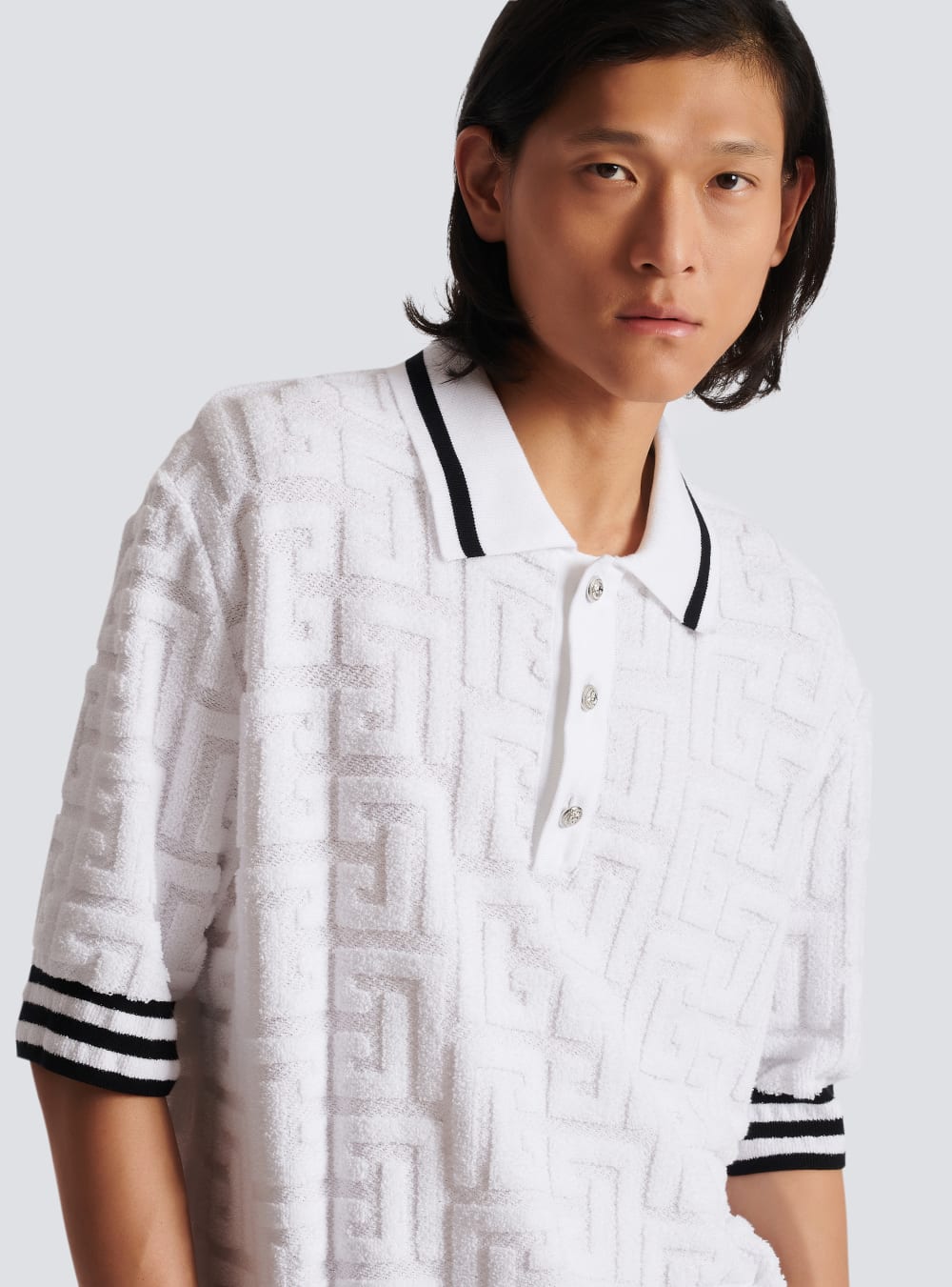 Men's Balmain Monogrammed Cotton Polo Shirts White | USA ogmJhf8m