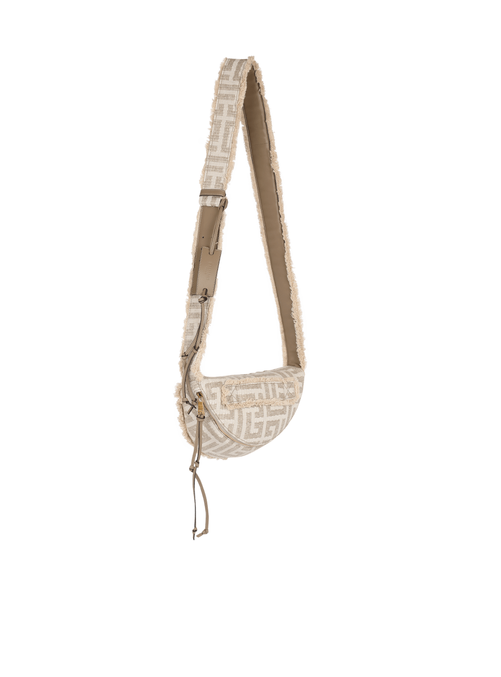 Men's Balmain Monogrammed Cotton Raffia Belt Shoulder Bags Beige | USA b3xhG3LY