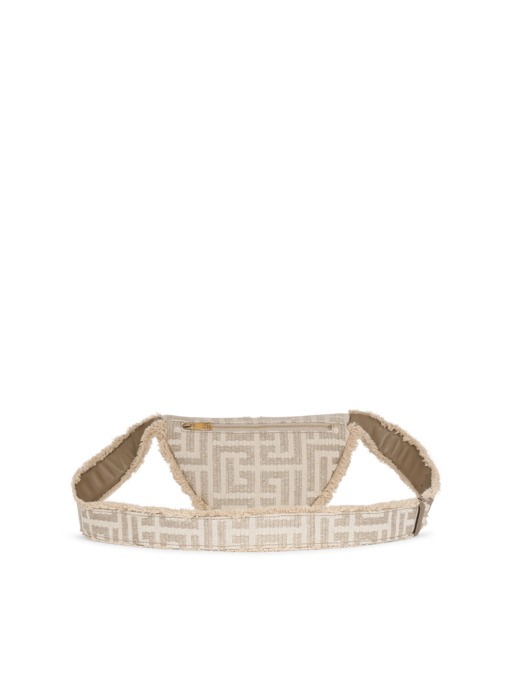 Men's Balmain Monogrammed Cotton Raffia Belt Shoulder Bags Beige | USA b3xhG3LY