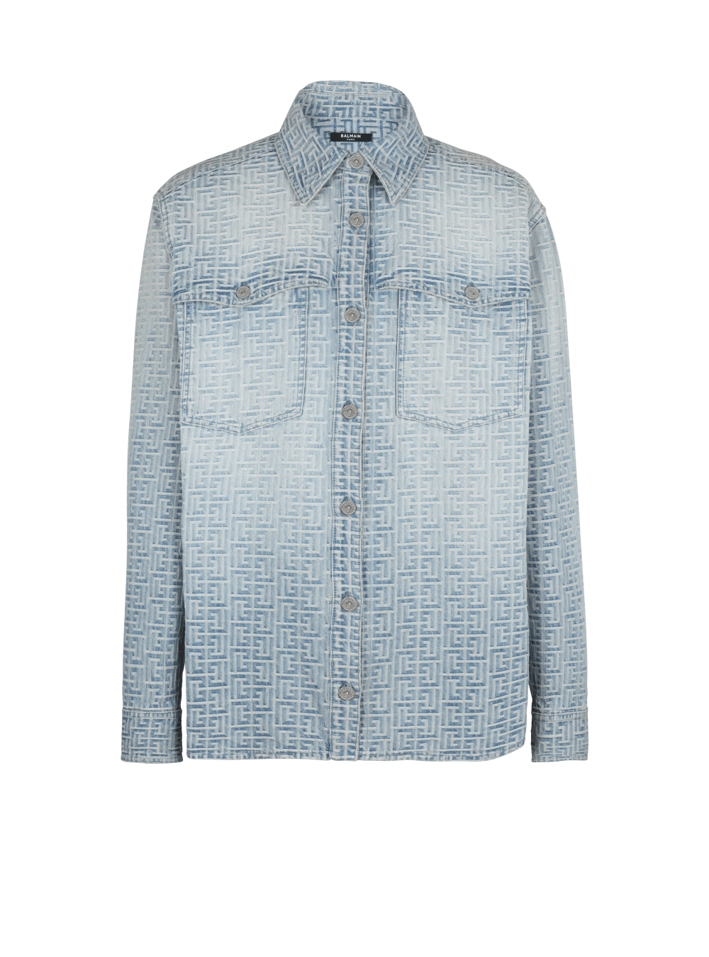 Men\'s Balmain Monogrammed Denim Shirts Blue | USA Gbq4FmEh