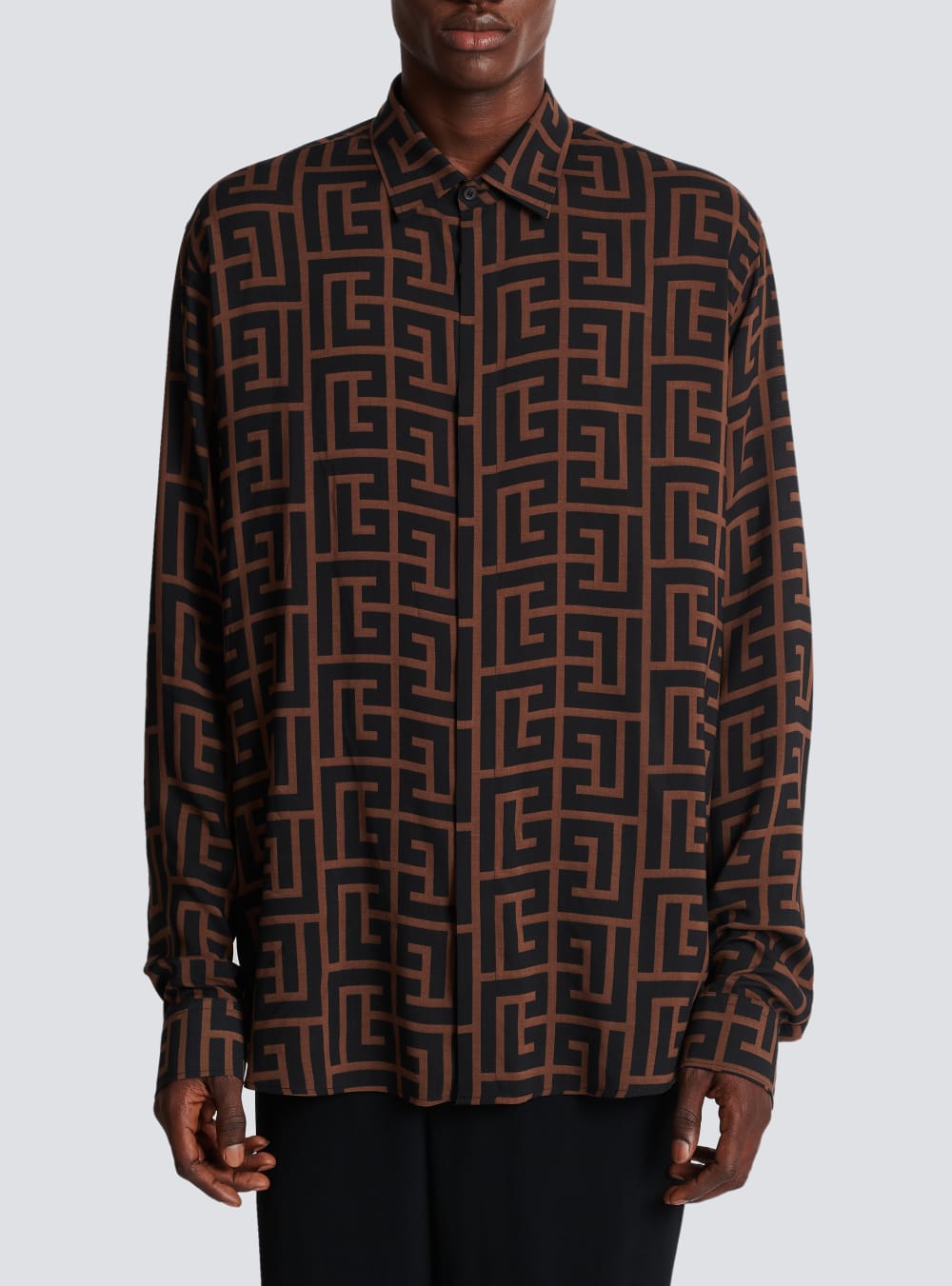 Men's Balmain Monogrammed Flowing Shirts Brown | USA cYSxhG03