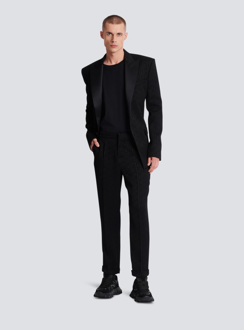 Men's Balmain Monogrammed Jacquard Suit Trousers Black | USA QMwkzC4i