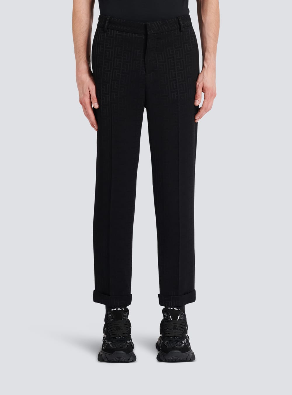 Men's Balmain Monogrammed Jacquard Suit Trousers Black | USA QMwkzC4i