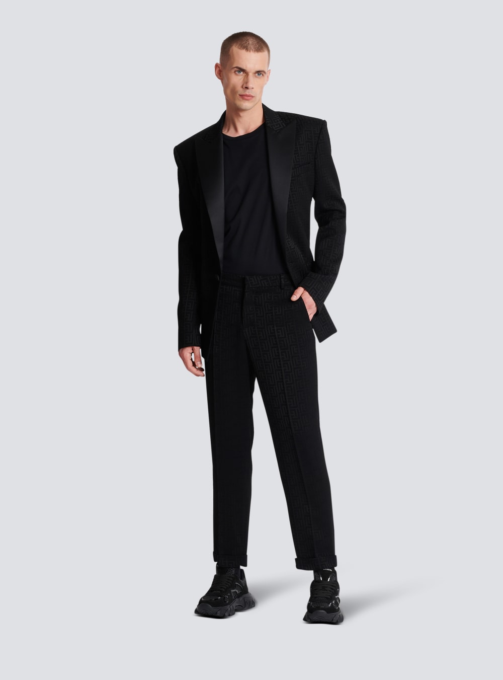 Men's Balmain Monogrammed Jacquard Tuxedo Jackets Black | USA kONj51tL