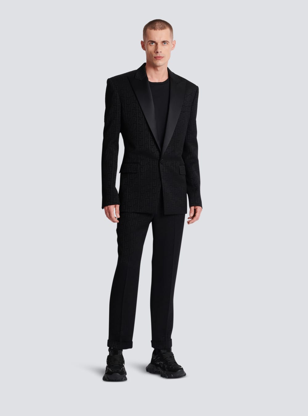 Men's Balmain Monogrammed Jacquard Tuxedo Jackets Black | USA kONj51tL