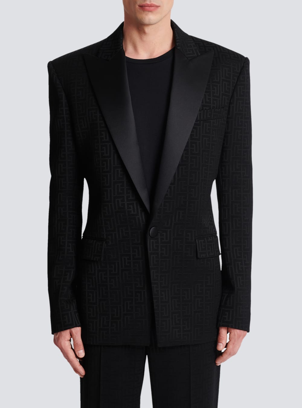 Men's Balmain Monogrammed Jacquard Tuxedo Jackets Black | USA kONj51tL