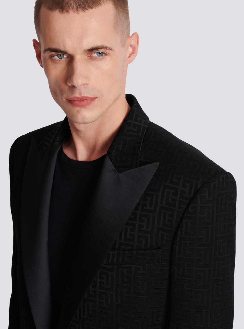 Men's Balmain Monogrammed Jacquard Tuxedo Jackets Black | USA kONj51tL