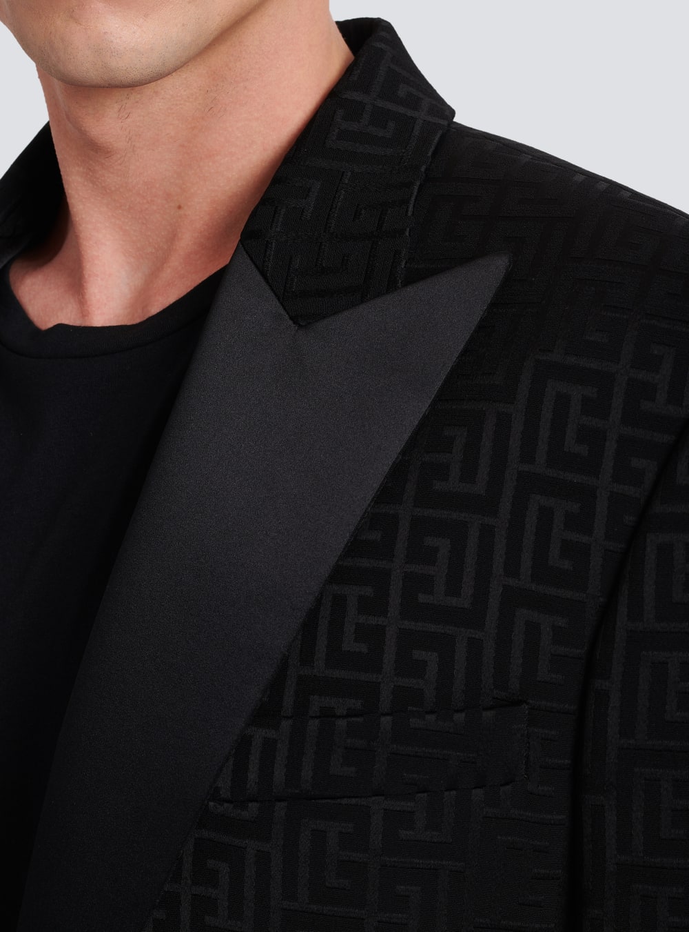 Men's Balmain Monogrammed Jacquard Tuxedo Jackets Black | USA kONj51tL