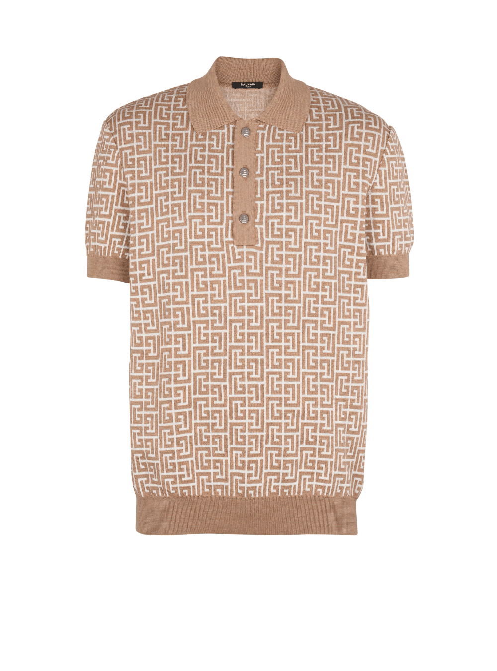 Men\'s Balmain Monogrammed Knitted Polo Shirts Beige | USA 9WLda7fO