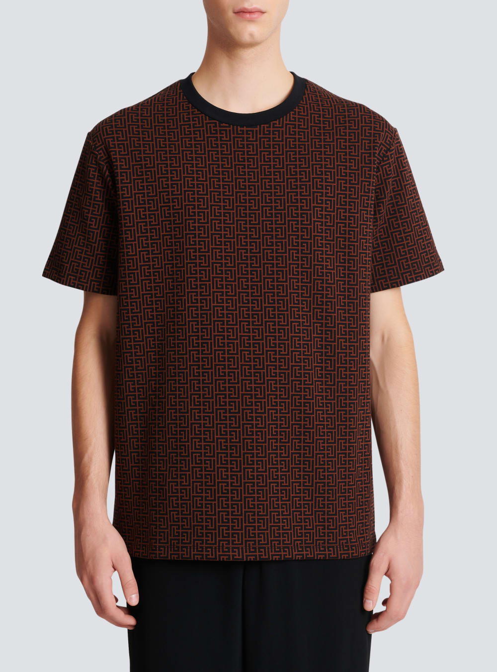 Men's Balmain Monogrammed Loose-fitting Jacquard T Shirts Brown | USA o7y3Bwvz