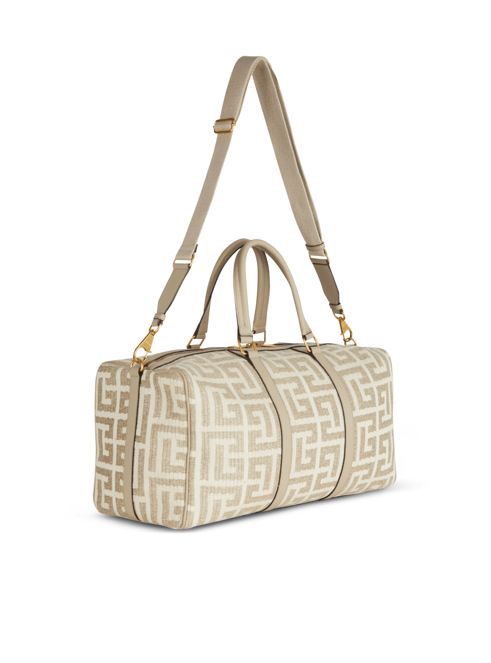 Men's Balmain Monogrammed Raffia Travel Bags Beige | USA JX9ftnJ7