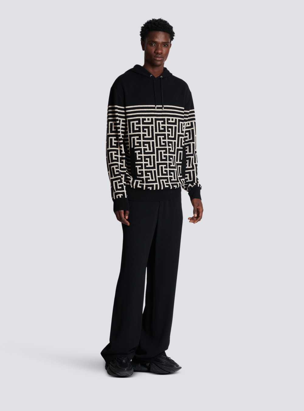 Men's Balmain Monogrammed Striped Wool Sweaters Black | USA Acdbufdl