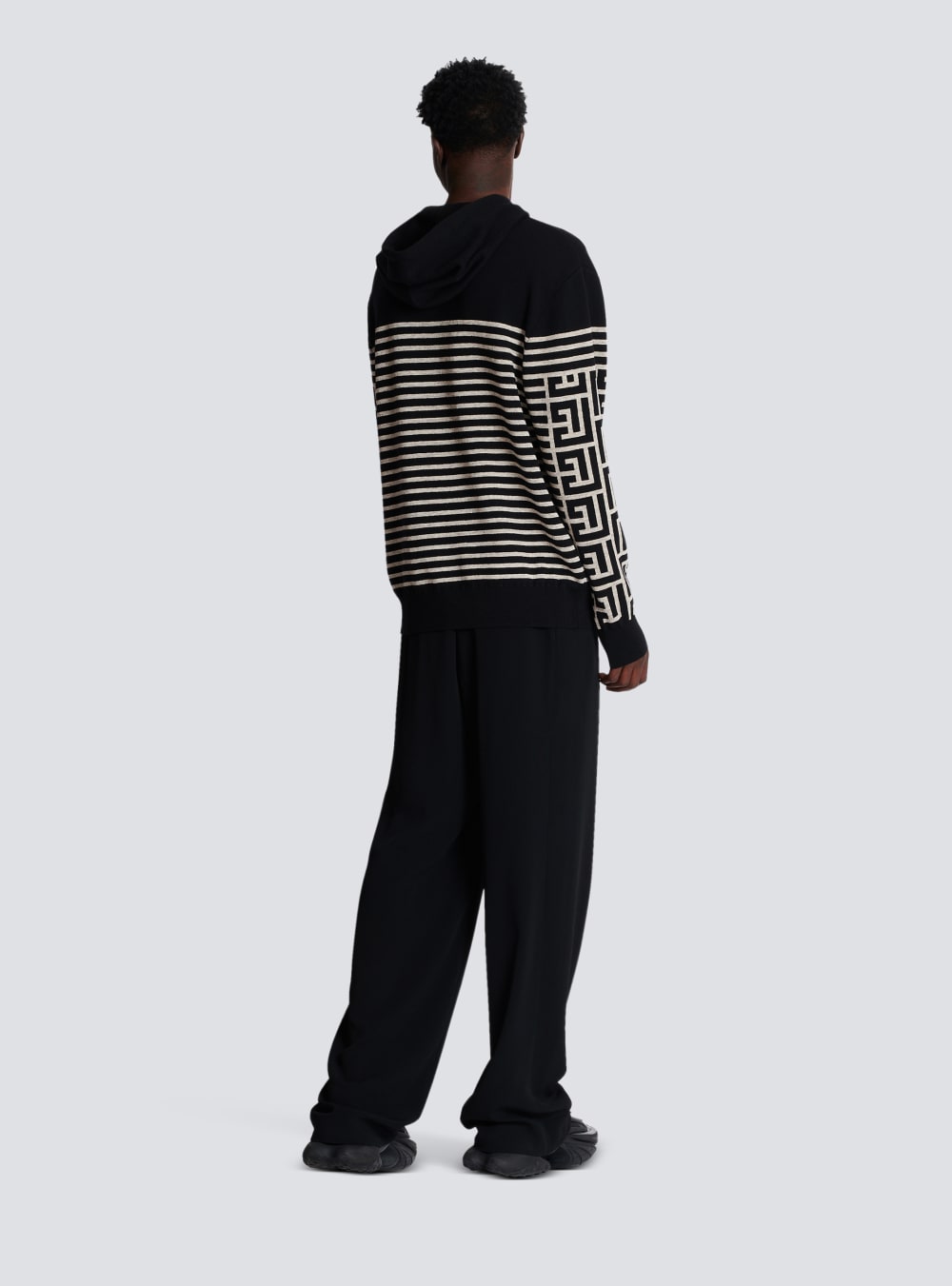 Men's Balmain Monogrammed Striped Wool Sweaters Black | USA Acdbufdl