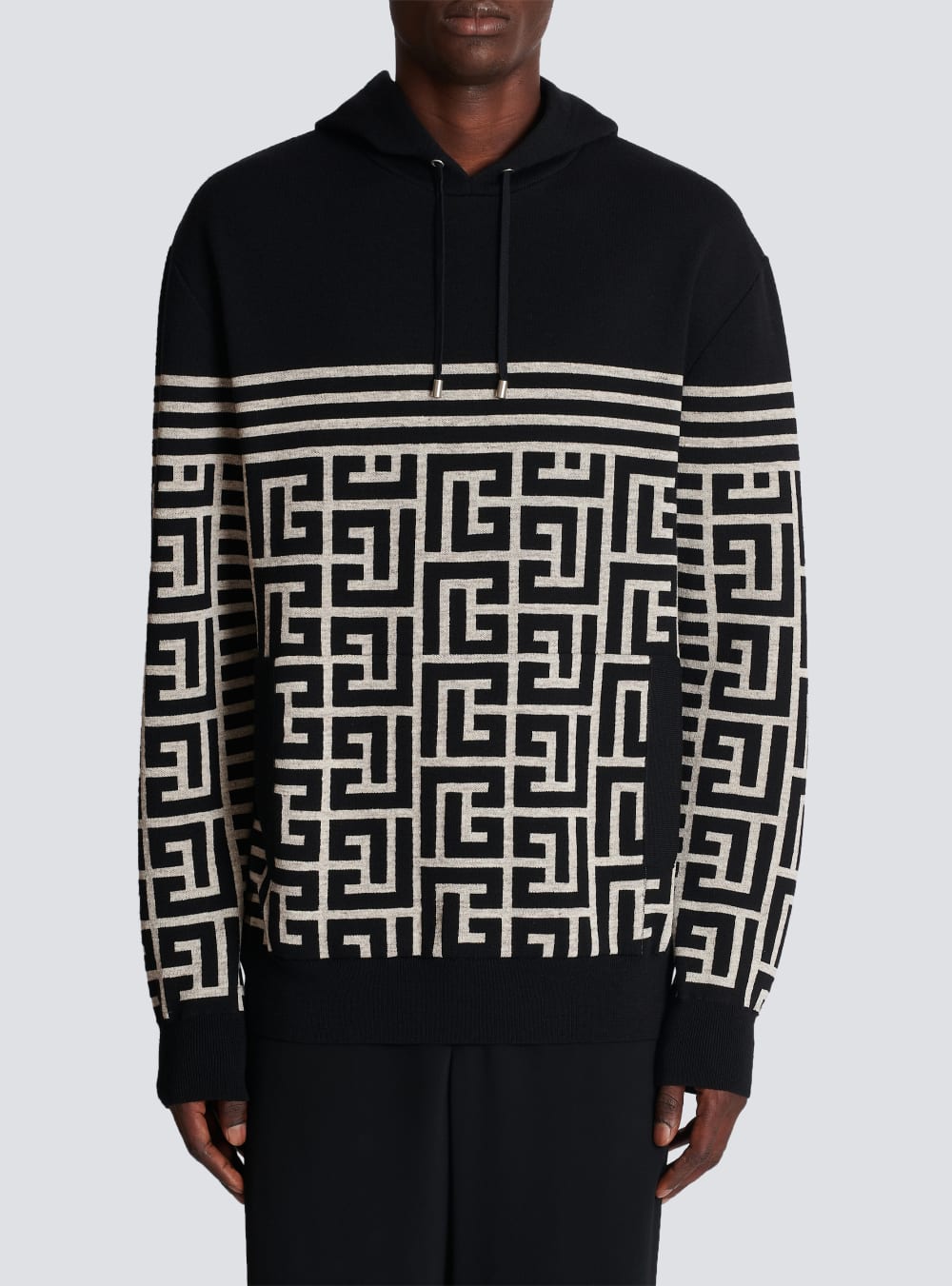 Men's Balmain Monogrammed Striped Wool Sweaters Black | USA Acdbufdl