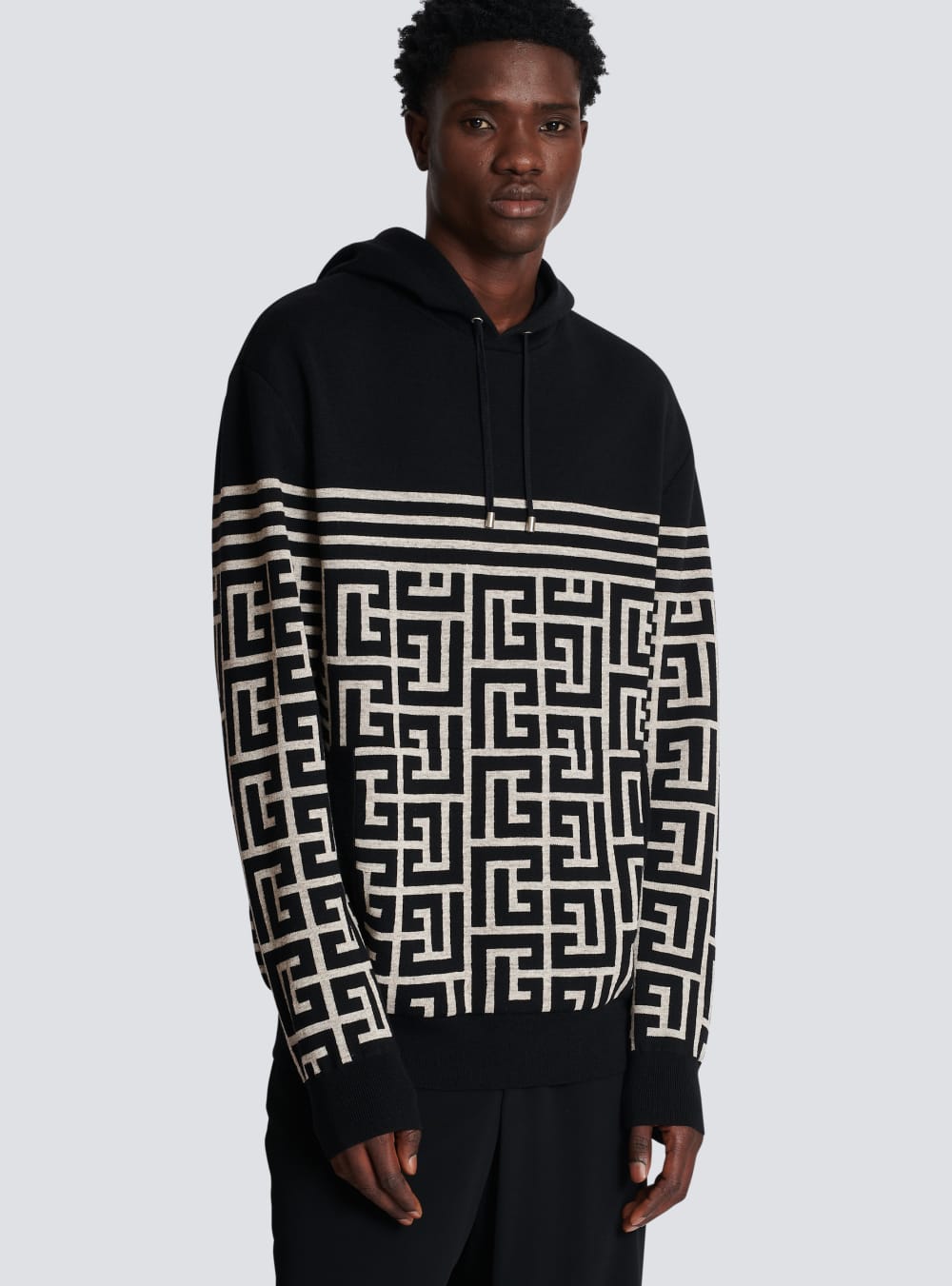 Men's Balmain Monogrammed Striped Wool Sweaters Black | USA Acdbufdl