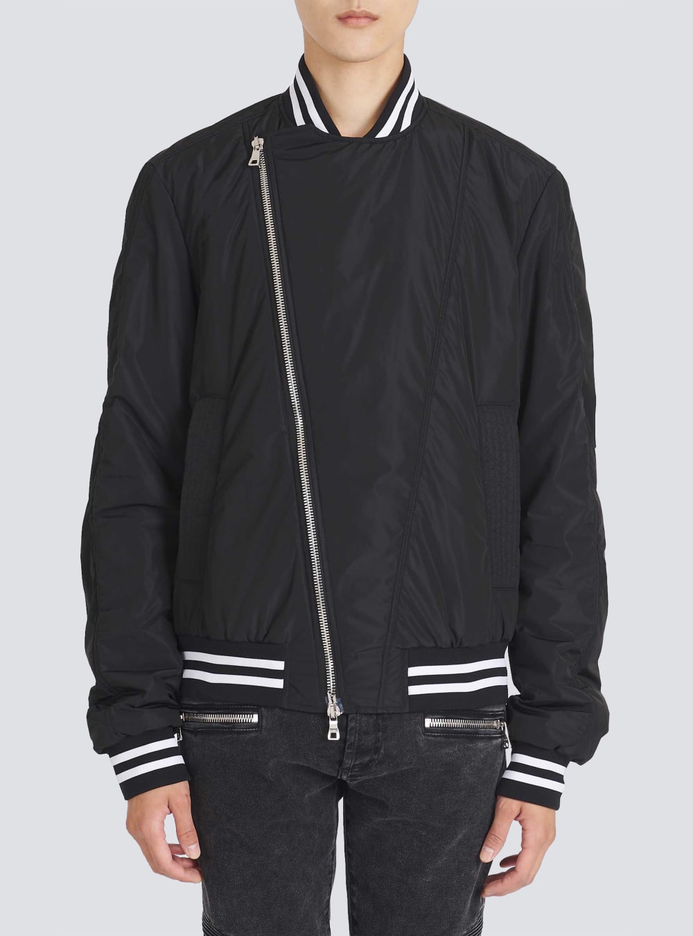 Men's Balmain Nylon Bomber Jackets Black | USA Ne21WnTo