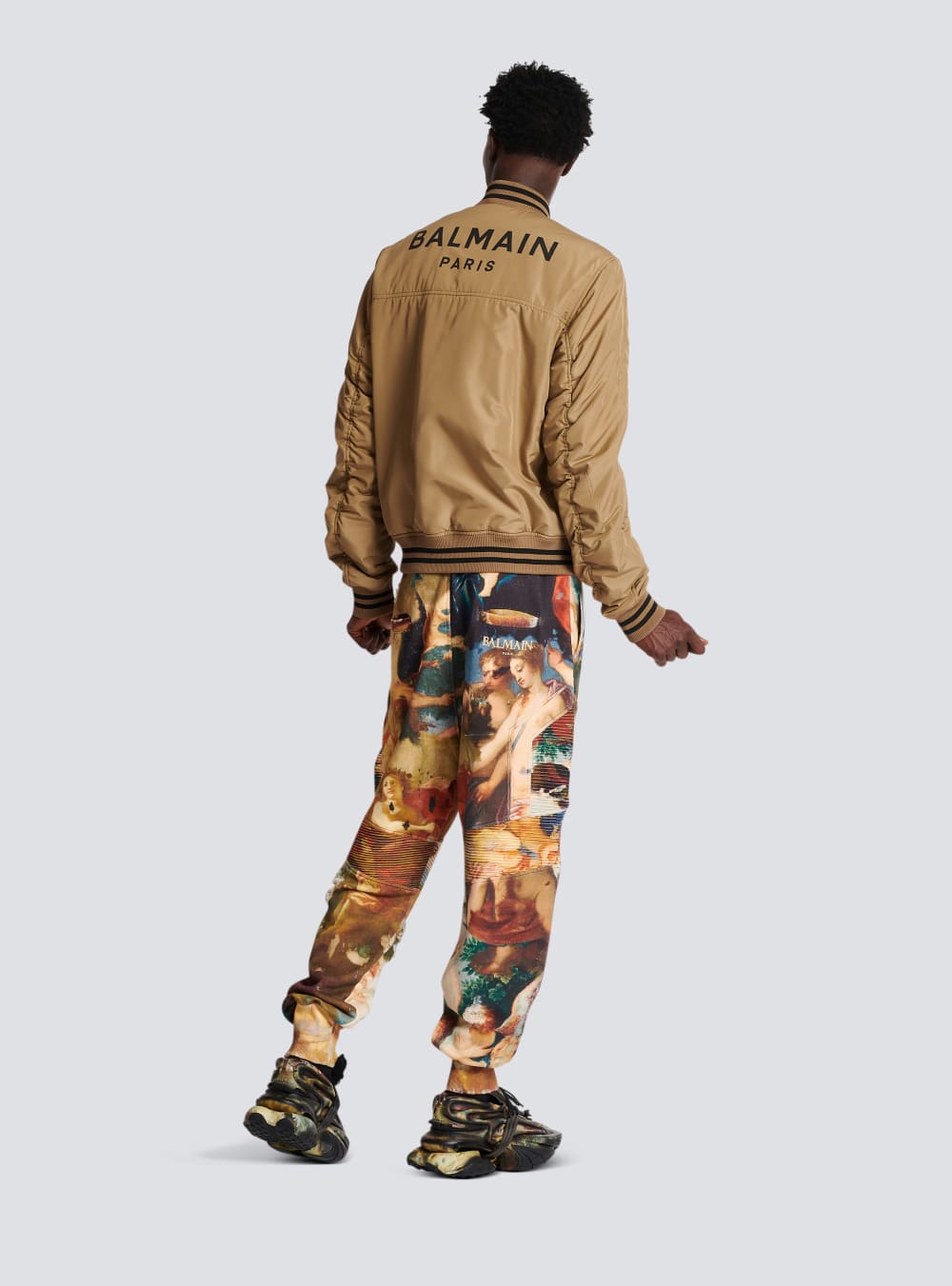 Men's Balmain Nylon Bomber With Printed Logo Jackets Khaki | USA WEnaFnvo