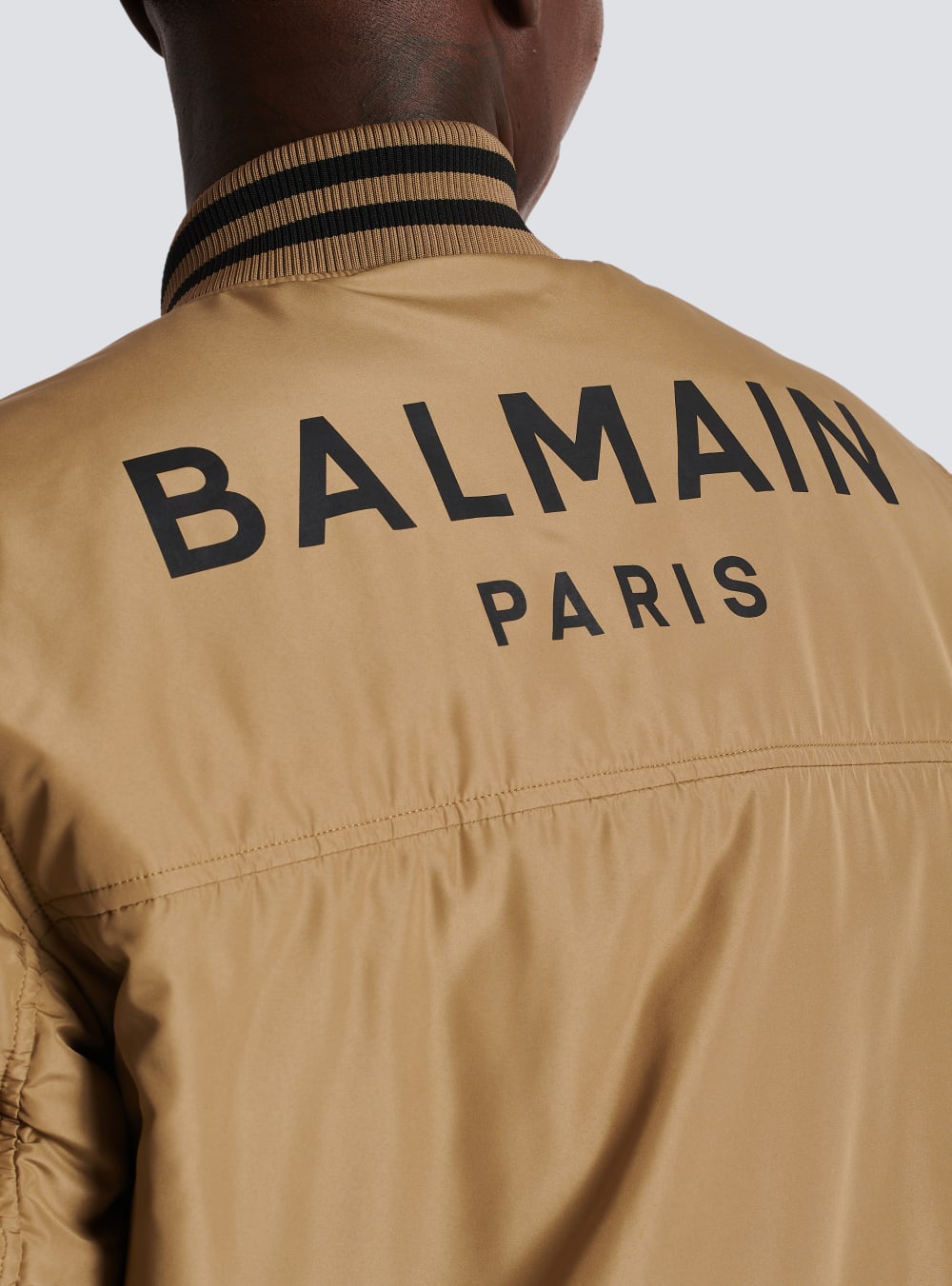 Men's Balmain Nylon Bomber With Printed Logo Jackets Khaki | USA WEnaFnvo