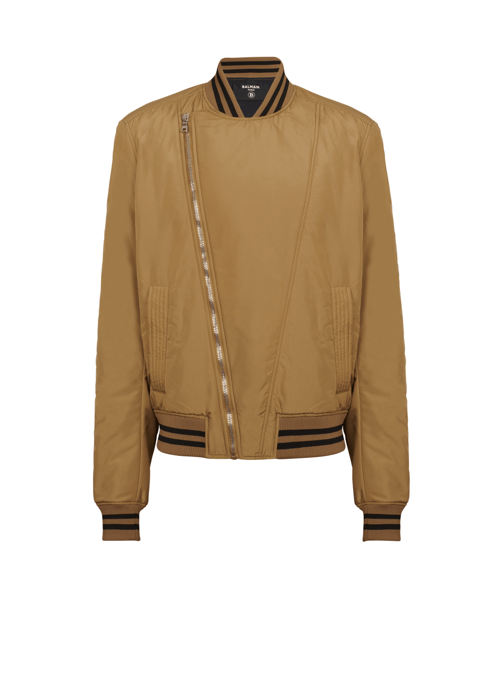 Men\'s Balmain Nylon Bomber With Printed Logo Jackets Khaki | USA WEnaFnvo