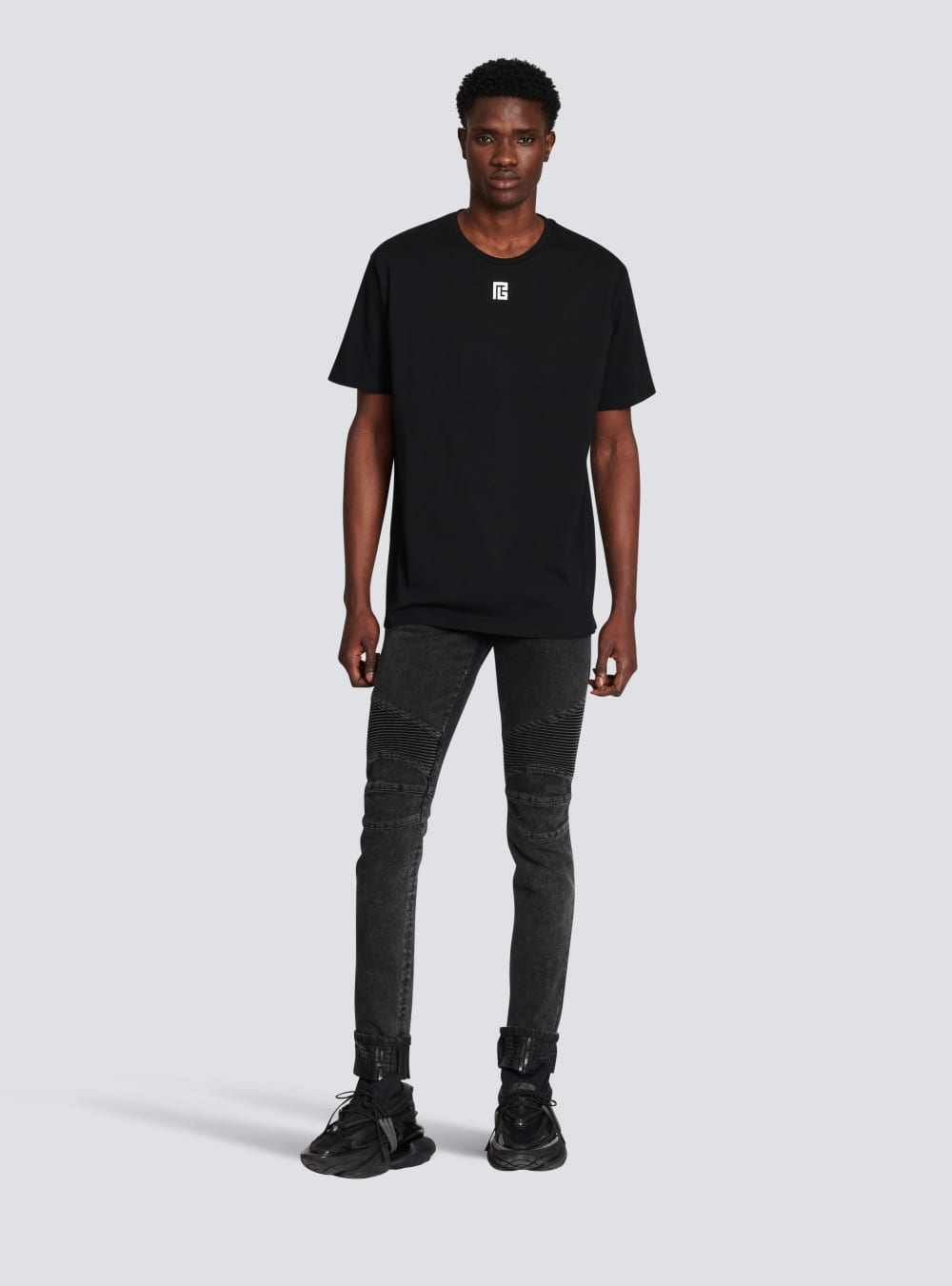 Men's Balmain Oversized Cotton With Maxi Logo Print T Shirts Black | USA H9xuu5uT