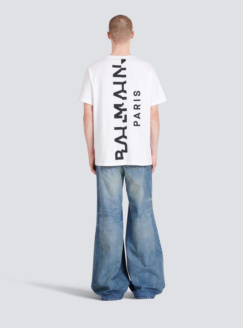 Men's Balmain Oversized Cotton With Maxi Logo Print T Shirts White | USA aopIVedh