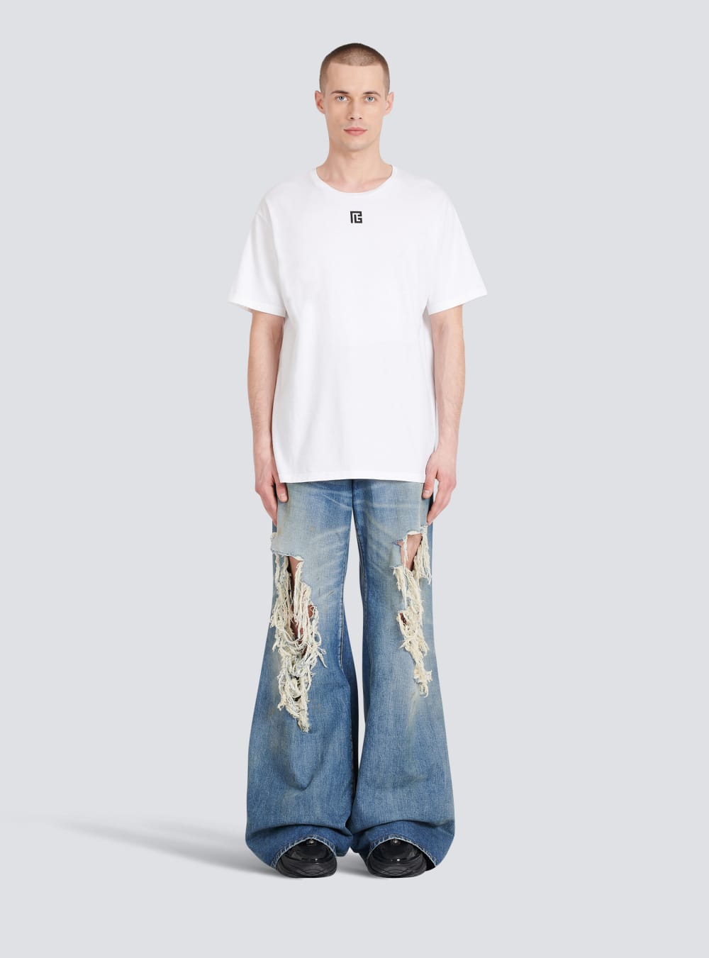 Men's Balmain Oversized Cotton With Maxi Logo Print T Shirts White | USA aopIVedh