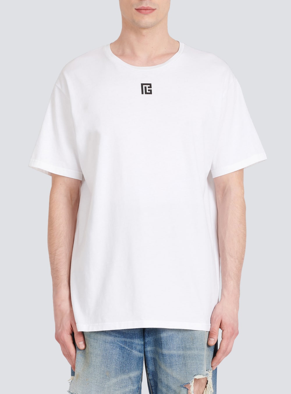 Men's Balmain Oversized Cotton With Maxi Logo Print T Shirts White | USA aopIVedh