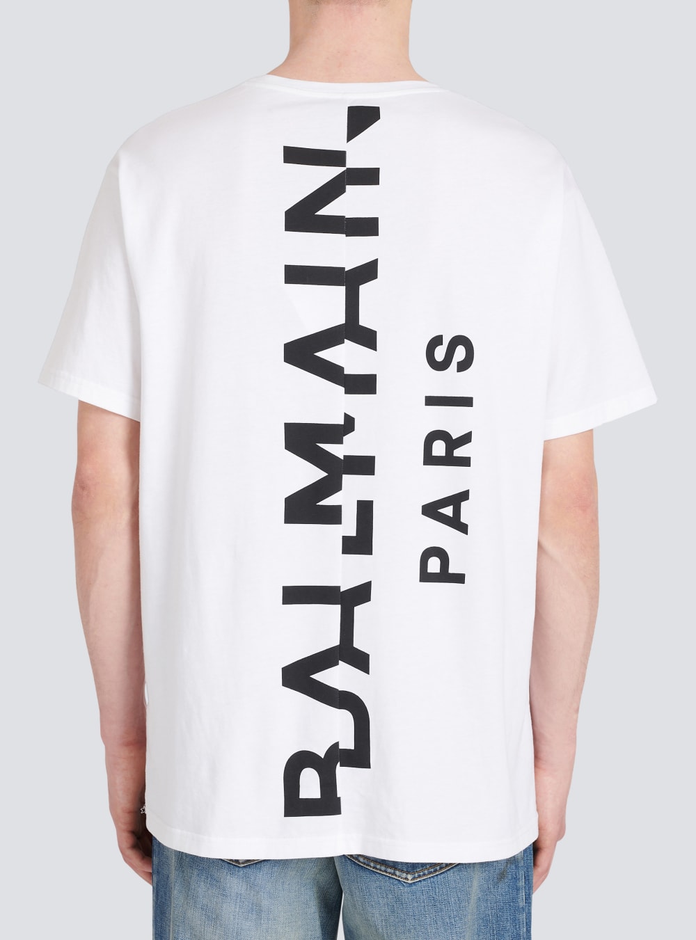 Men's Balmain Oversized Cotton With Maxi Logo Print T Shirts White | USA aopIVedh