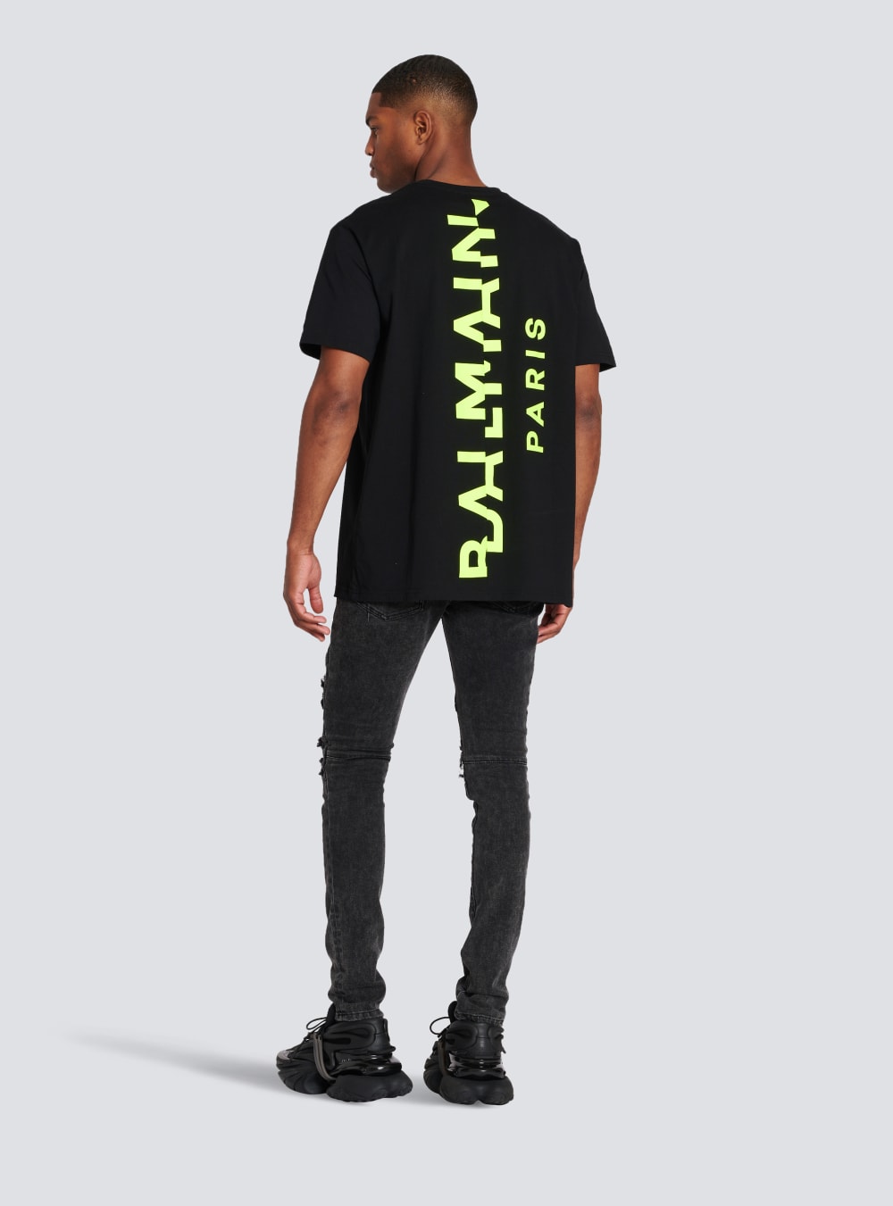 Men's Balmain Oversized Cotton With Maxi Logo Print On Back T Shirts Black | USA uTmxBuif