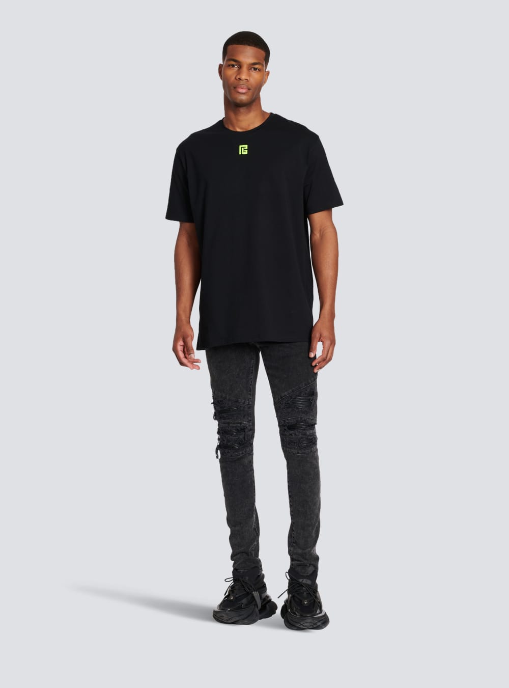 Men's Balmain Oversized Cotton With Maxi Logo Print On Back T Shirts Black | USA uTmxBuif