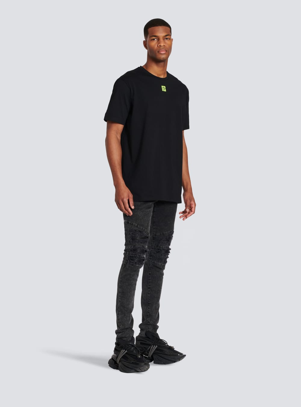 Men's Balmain Oversized Cotton With Maxi Logo Print On Back T Shirts Black | USA uTmxBuif