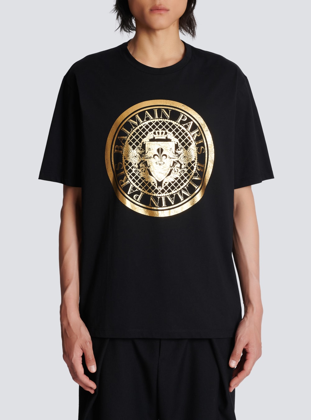 Men's Balmain Oversized Cotton With Metallic Coin Logo Print T Shirts Gold | USA ERvr0KOP