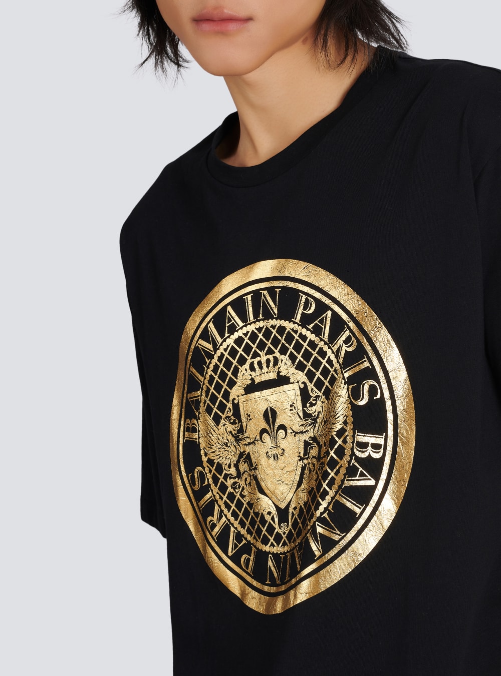 Men's Balmain Oversized Cotton With Metallic Coin Logo Print T Shirts Gold | USA ERvr0KOP