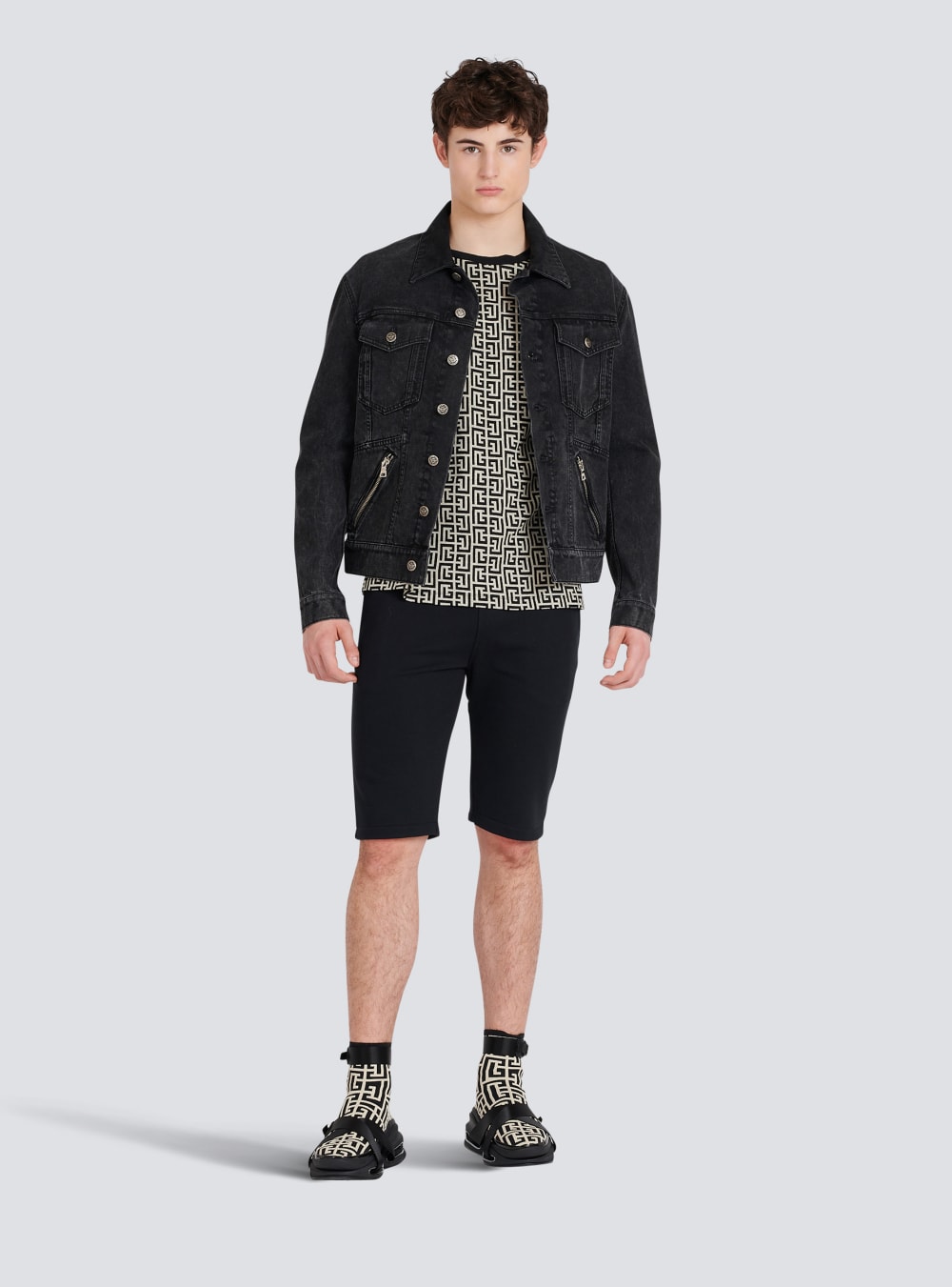 Men's Balmain Oversized Cotton With Printed Monogram T Shirts Black | USA 9xAkxkl1