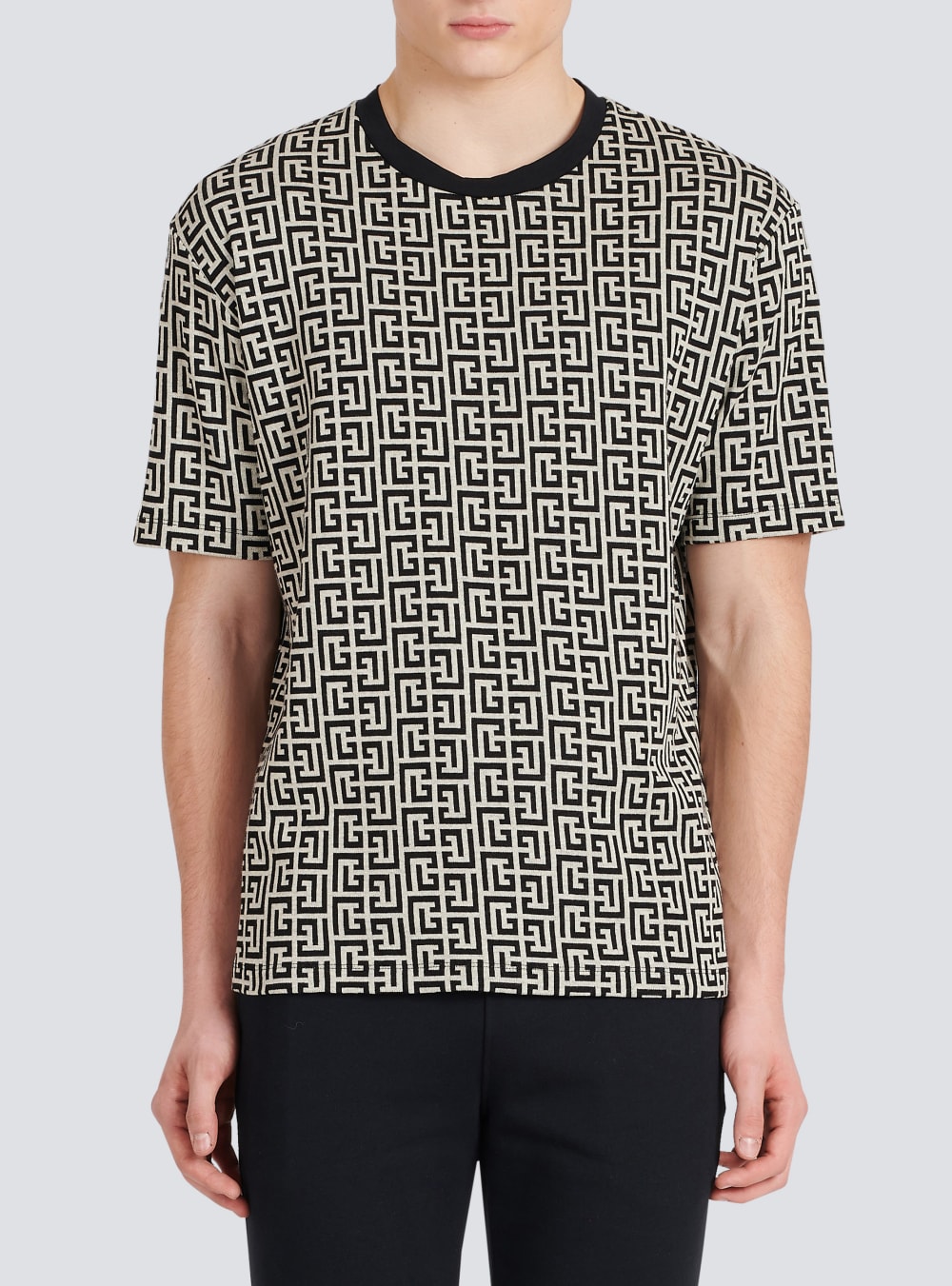 Men's Balmain Oversized Cotton With Printed Monogram T Shirts Black | USA 9xAkxkl1