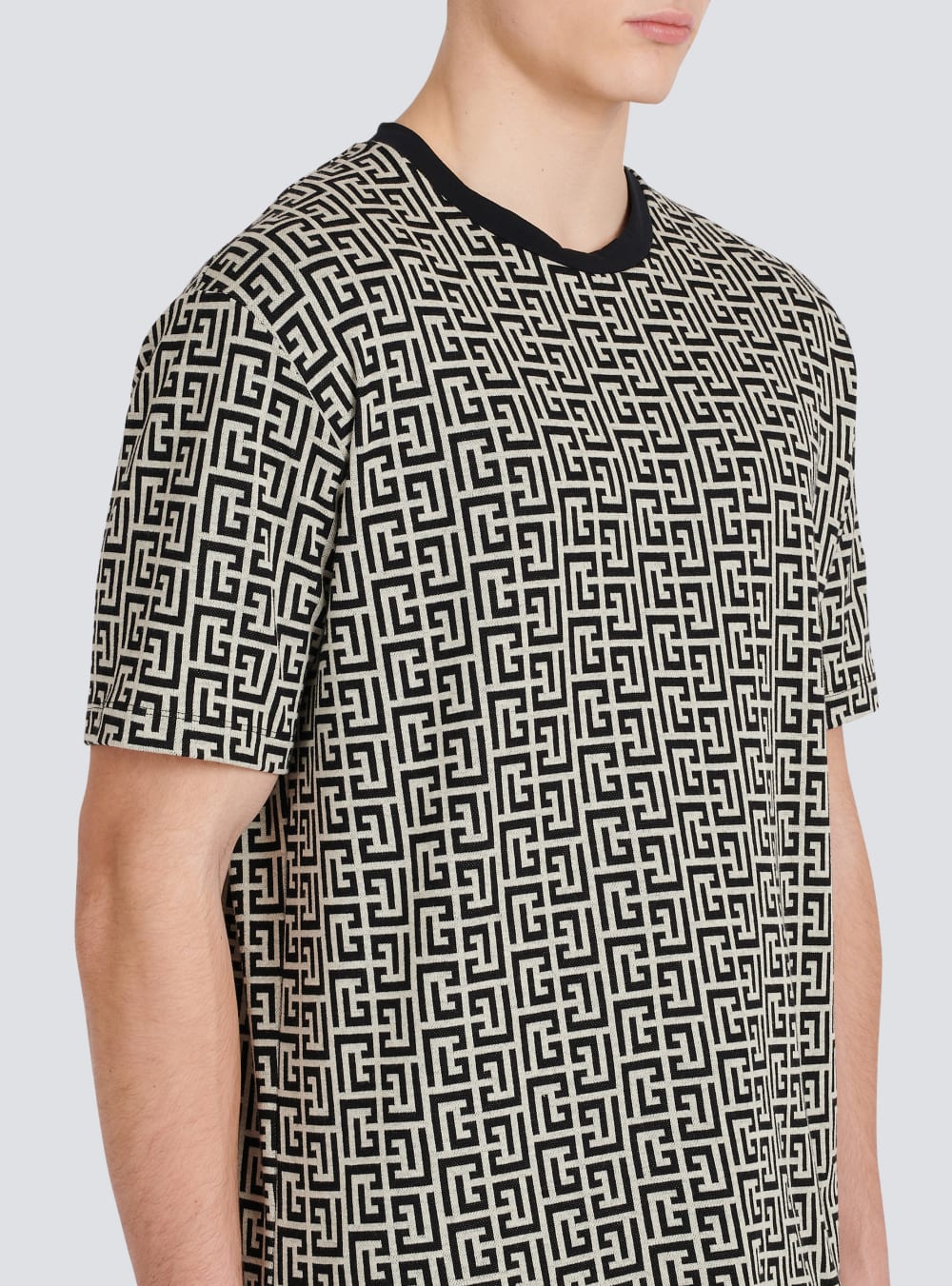 Men's Balmain Oversized Cotton With Printed Monogram T Shirts Black | USA 9xAkxkl1