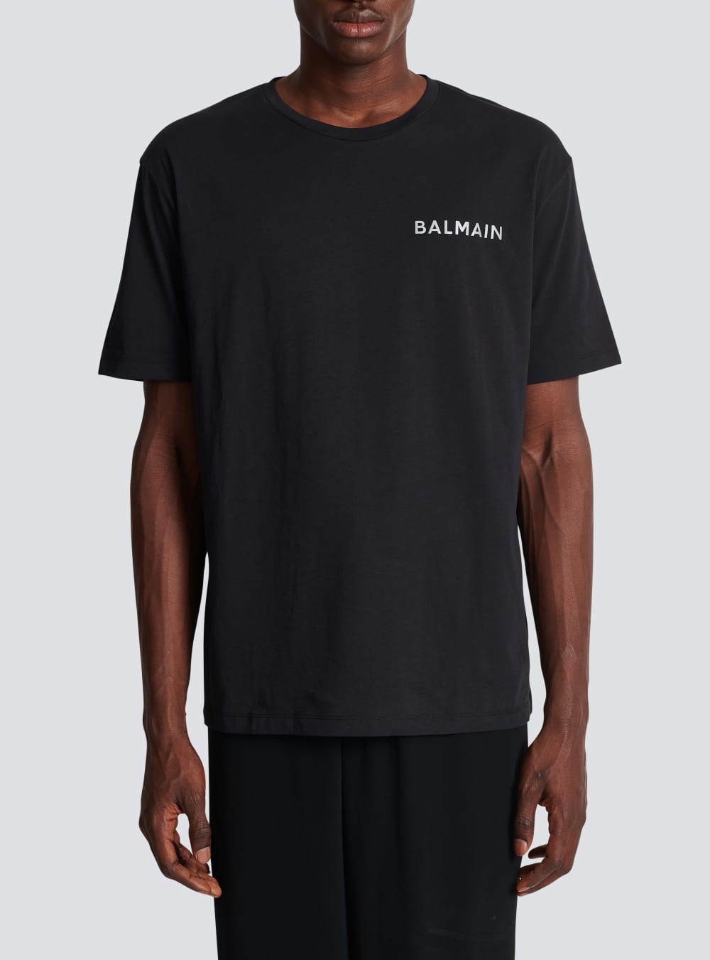 Men's Balmain Oversized Cotton With Small Paris Logo T Shirts Black | USA PlcIEl0F