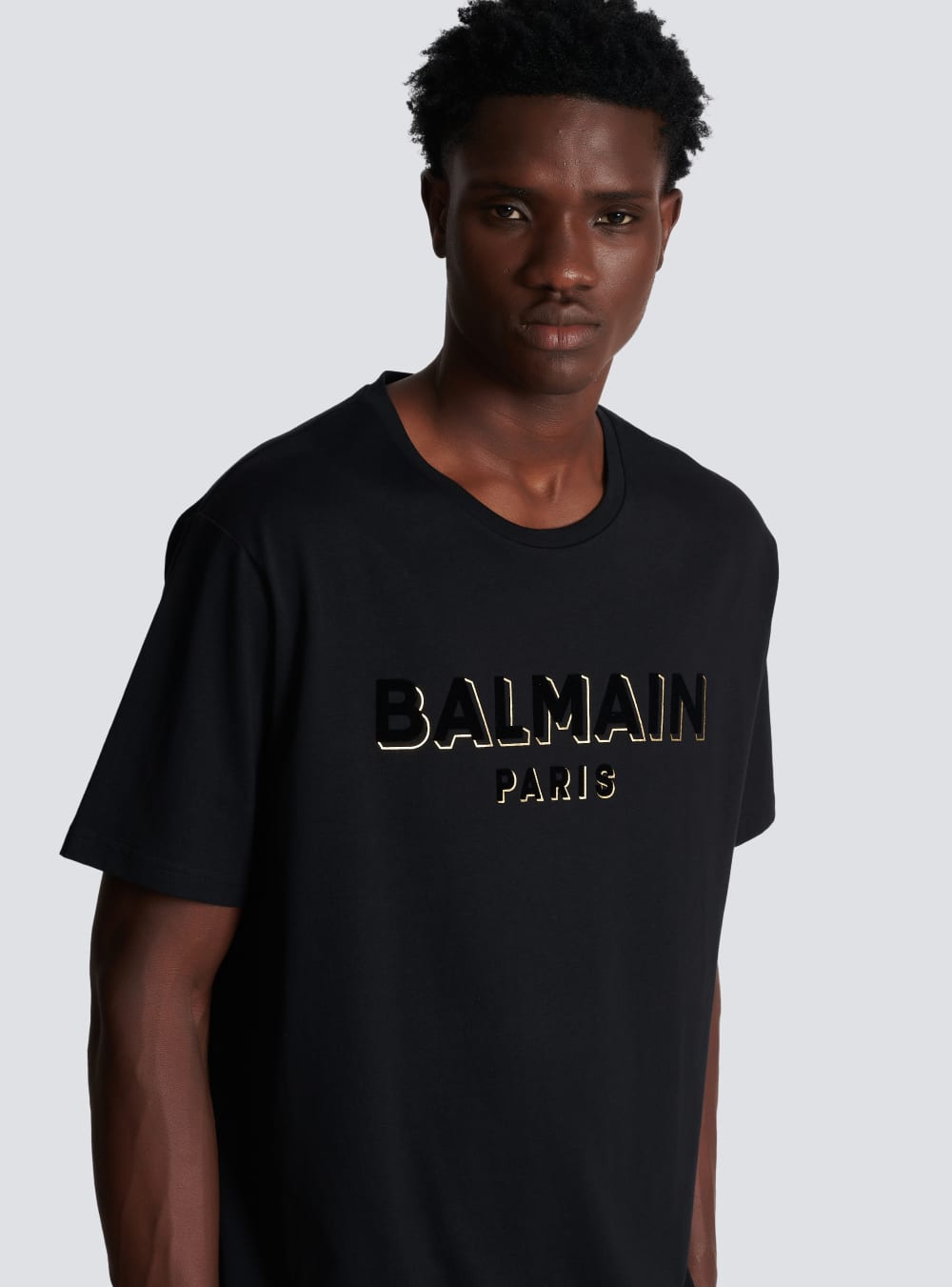 Men's Balmain Oversized Cotton With Textured Logo T Shirts Black | USA tfHO314V