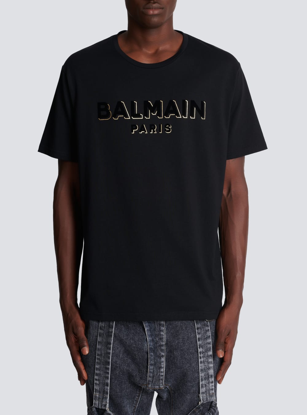 Men's Balmain Oversized Cotton With Textured Logo T Shirts Black | USA tfHO314V