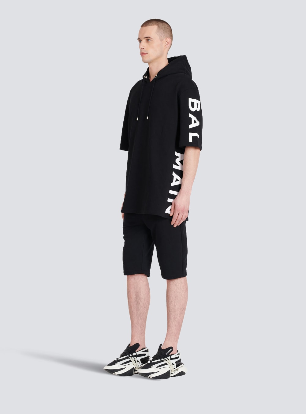 Men's Balmain Oversized Eco-designed Cotton Hooded With Logo Print Sweatshirts Black | USA TyD3GrKi