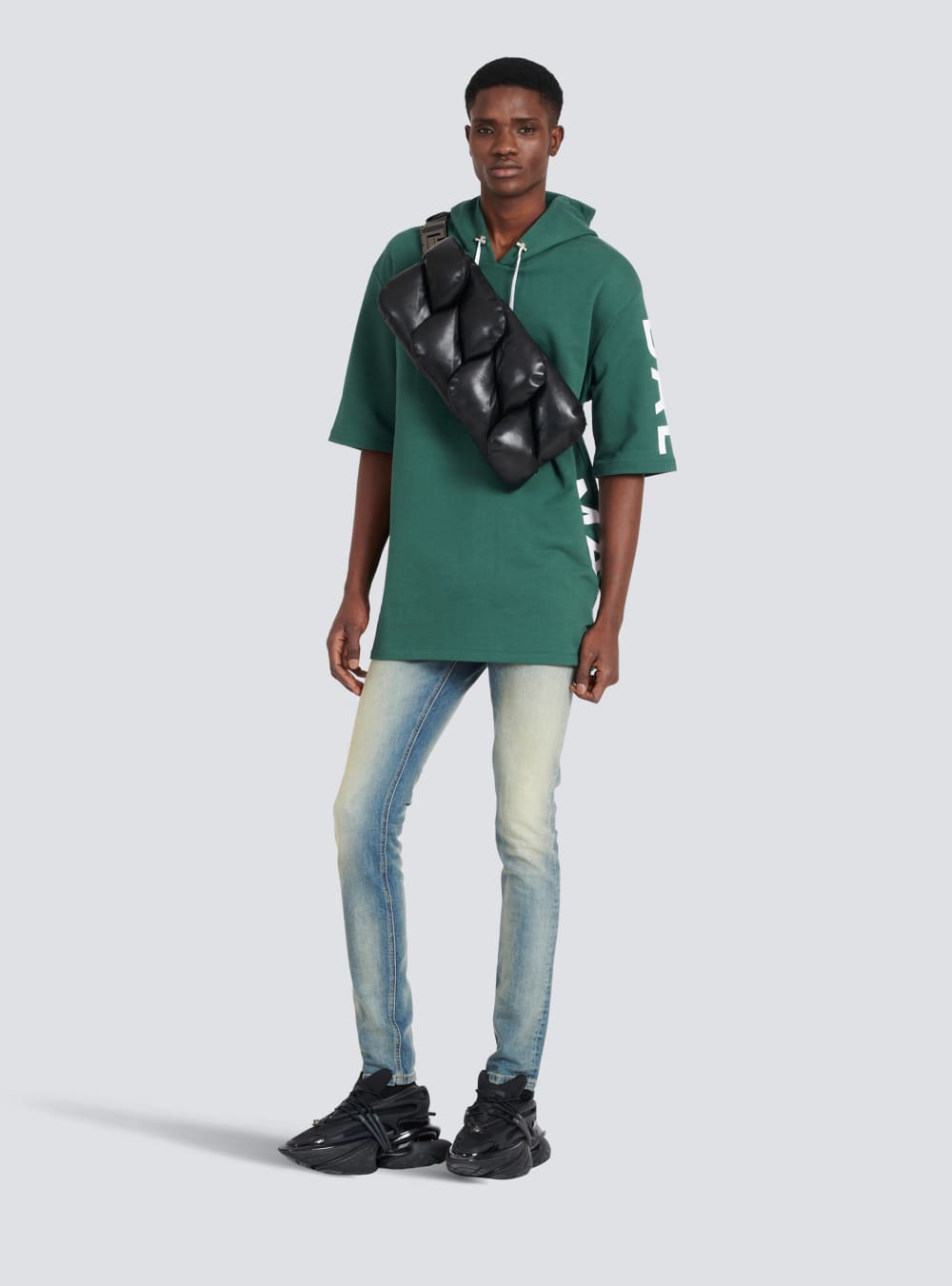 Men's Balmain Oversized Eco-designed Cotton Hooded With Logo Print Sweatshirts Green | USA alYcR6xc